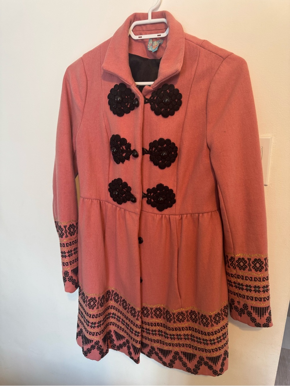 Anthropologie Pea Coat Plenty by Tracy Reese Coral Coat With Accents